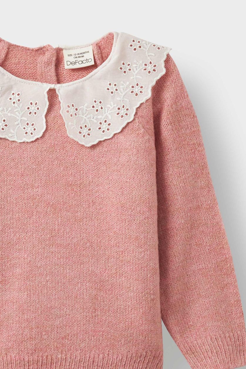 BÉBÉ FILLE Bordeaux Pull en tricot à col claudine pour bébé fille