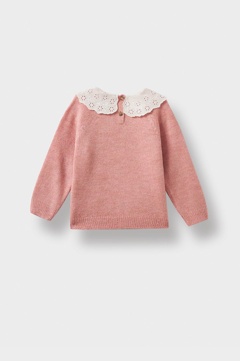 BÉBÉ FILLE Bordeaux Pull en tricot à col claudine pour bébé fille