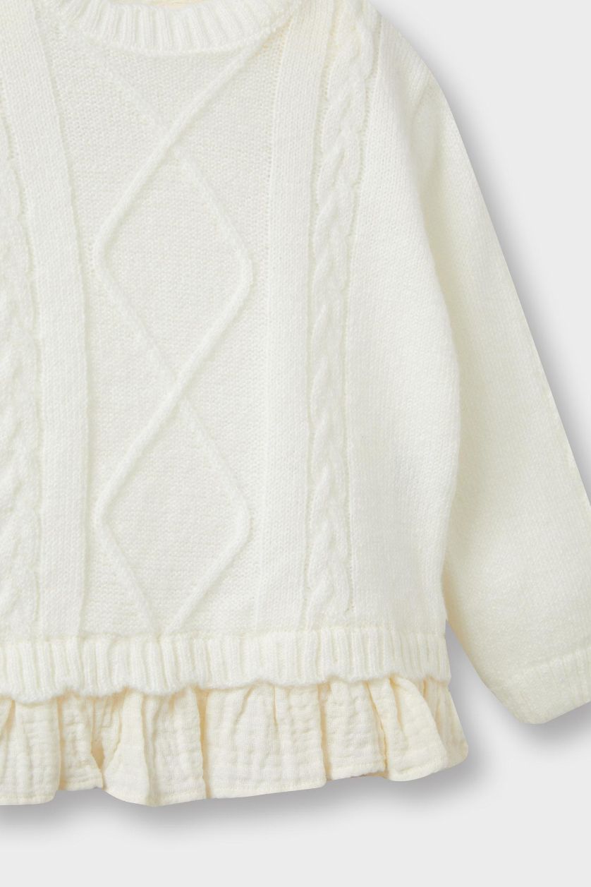 Kız Bebek Ekru Bisiklet Yaka Triko Kazak Kız Bebek