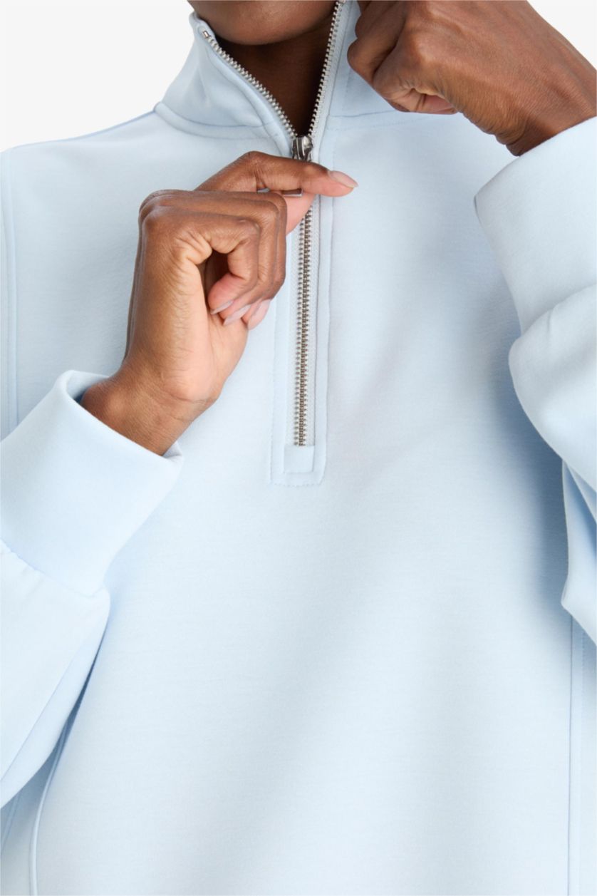 WOMAN Light Blue DeFactoFit Oversize Fit Collar Scuba Dive Fabric Sports Sweatshirt