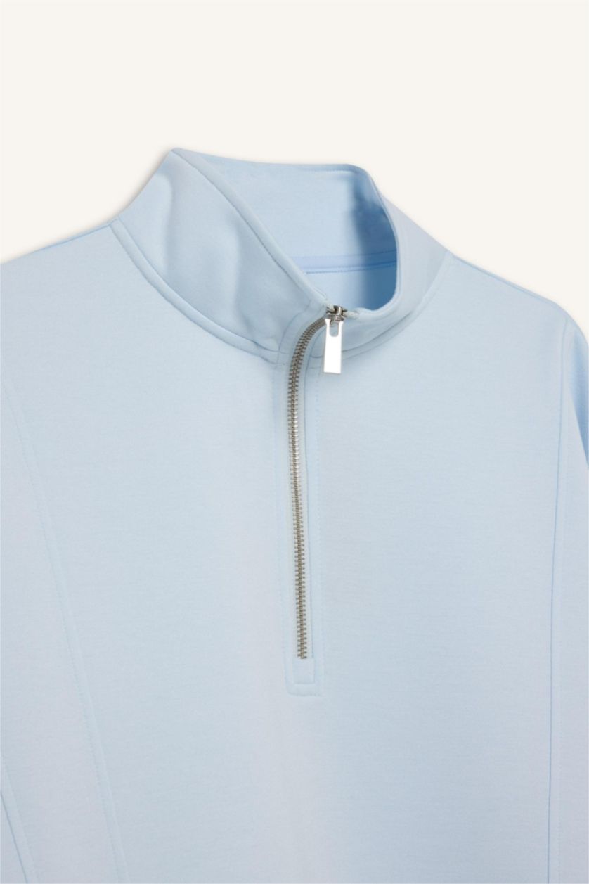 WOMAN Light Blue DeFactoFit Oversize Fit Collar Scuba Dive Fabric Sports Sweatshirt