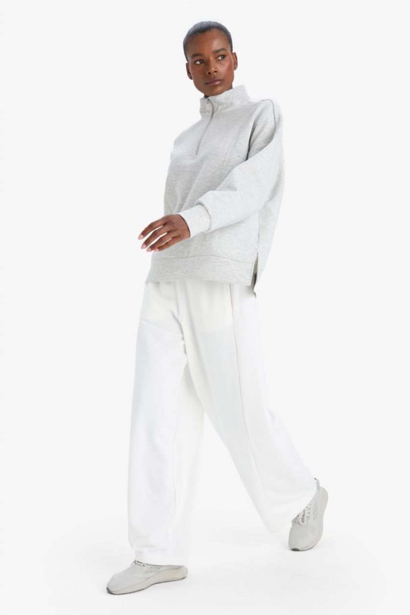 حريمي ميلانج رمادي سويت شيرت اوفر سايز رياضي قماش سكوبا من DeFactoFit