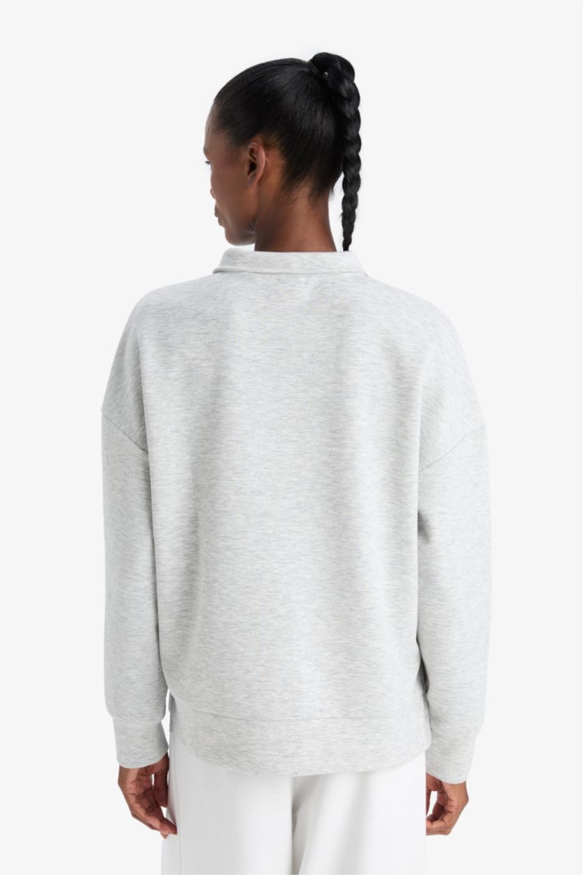 حريمي ميلانج رمادي سويت شيرت اوفر سايز رياضي قماش سكوبا من DeFactoFit