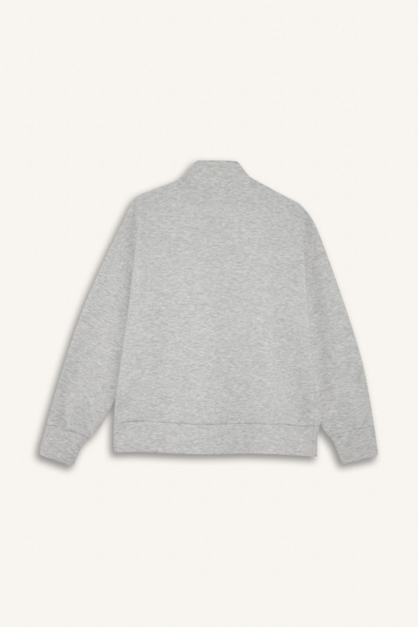 حريمي ميلانج رمادي سويت شيرت اوفر سايز رياضي قماش سكوبا من DeFactoFit