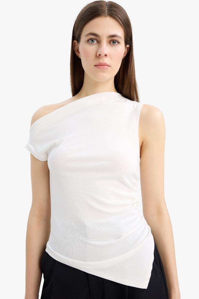 نساء بيج فاتح ديباردور مضلع سليم فيت بكتف واحد