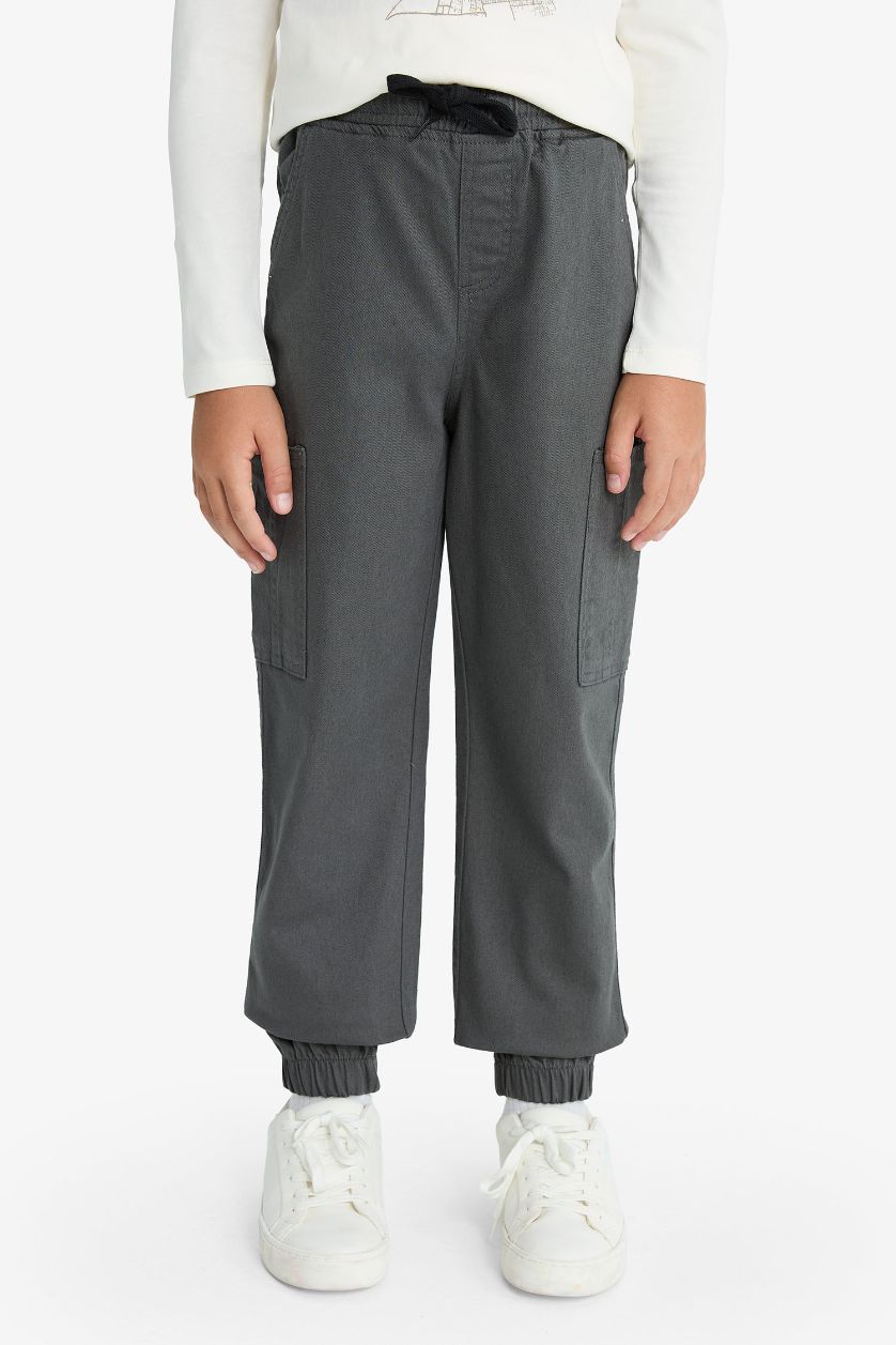 Erkek Çocuk - Genç Erkek Gri Kargo Gabardin Jogger Pantolon Erkek Çocuk