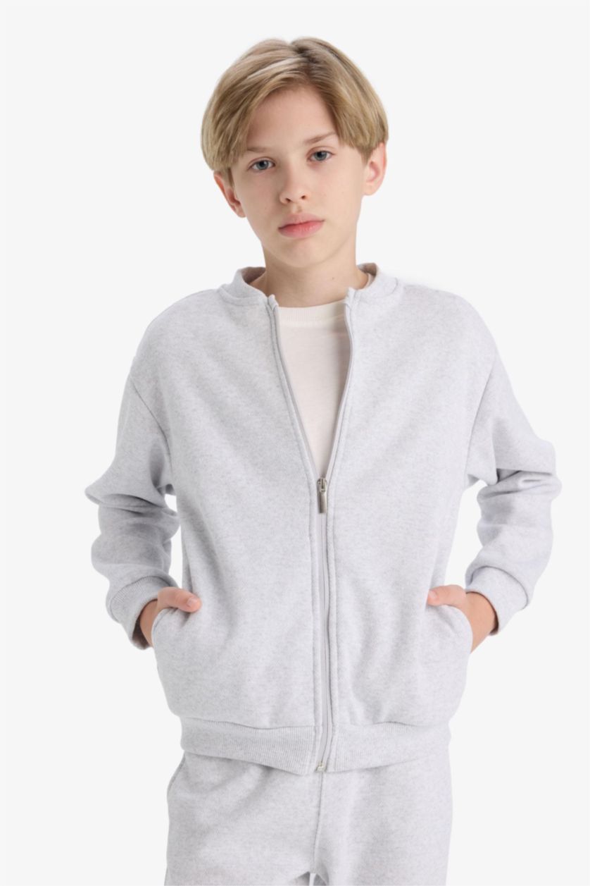 Erkek Çocuk - Genç Erkek Optik Gri Melanj 2'li Takım Bomber Ceket Eşofman Altı Erkek Çocuk