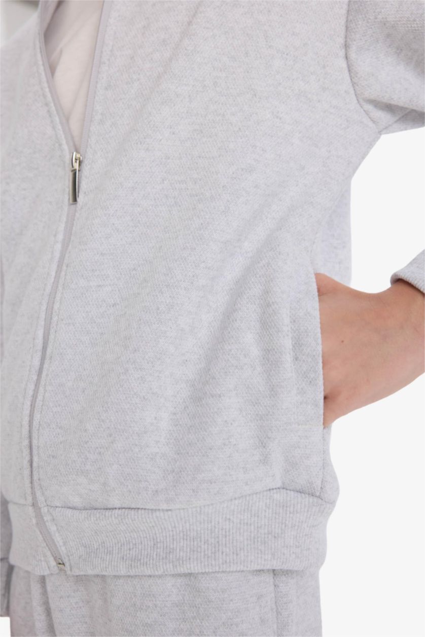 Erkek Çocuk - Genç Erkek Optik Gri Melanj 2'li Takım Bomber Ceket Eşofman Altı Erkek Çocuk