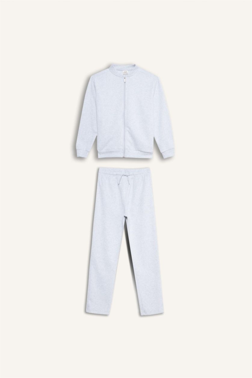 Erkek Çocuk - Genç Erkek Optik Gri Melanj 2'li Takım Bomber Ceket Eşofman Altı Erkek Çocuk