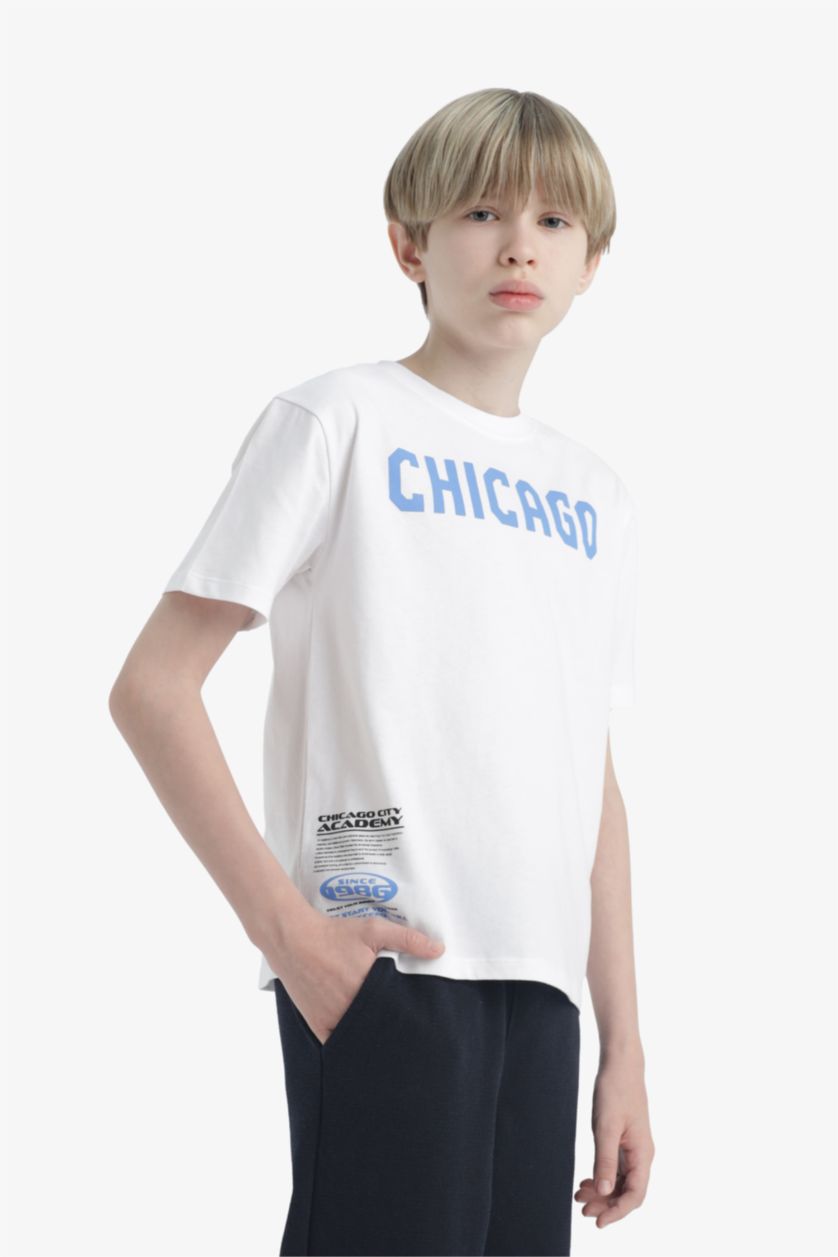 Boys & Teens White Boy Printed T-Shirt Sweatpants 2 Piece Set