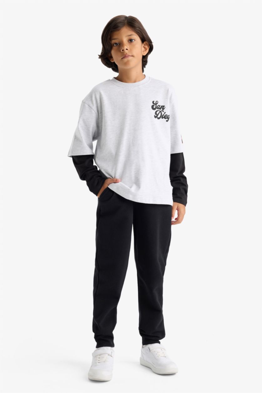 Boys & Teens Light Grey Melange Boy Sweatshirt Sweatpants 2 Piece Set