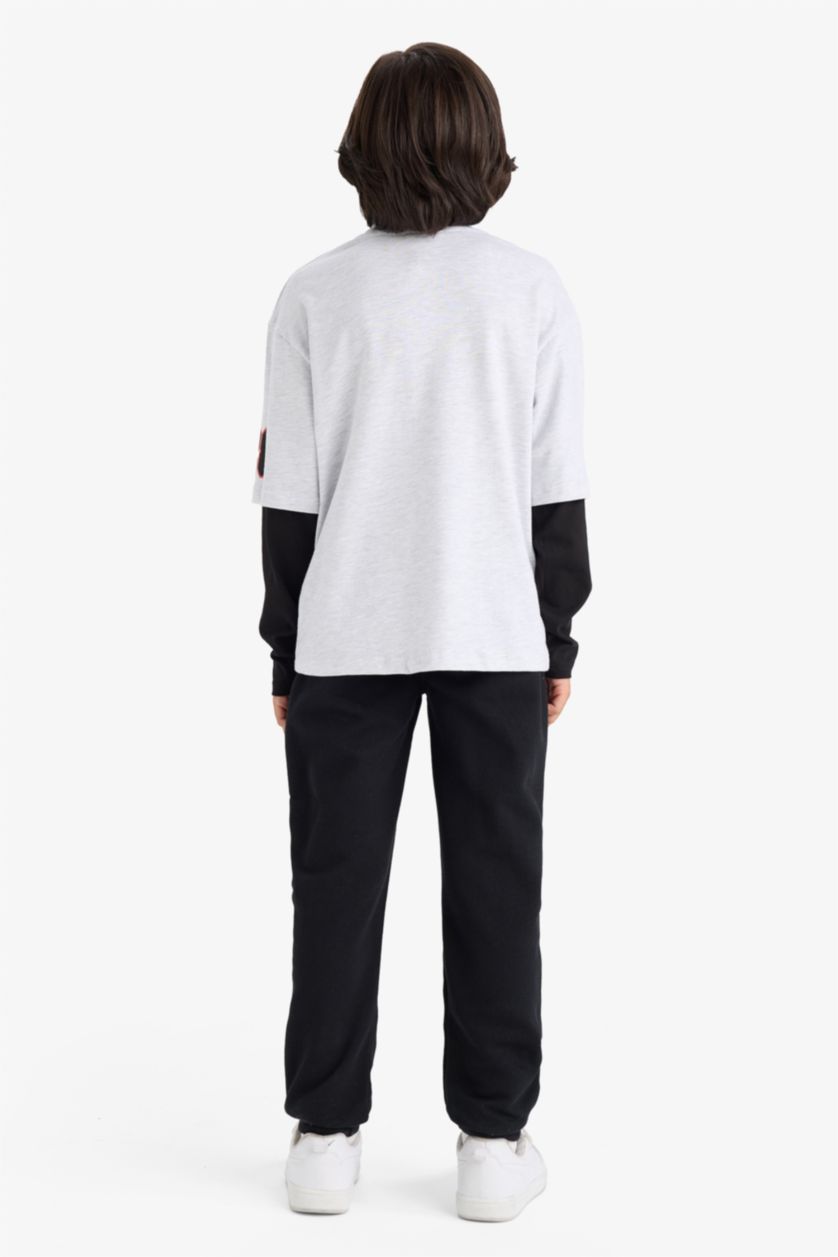 Boys & Teens Light Grey Melange Boy Sweatshirt Sweatpants 2 Piece Set