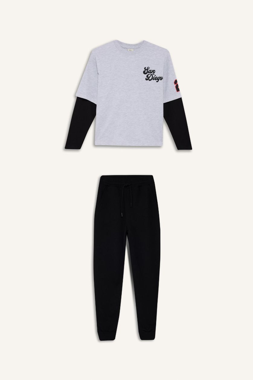 Boys & Teens Light Grey Melange Boy Sweatshirt Sweatpants 2 Piece Set