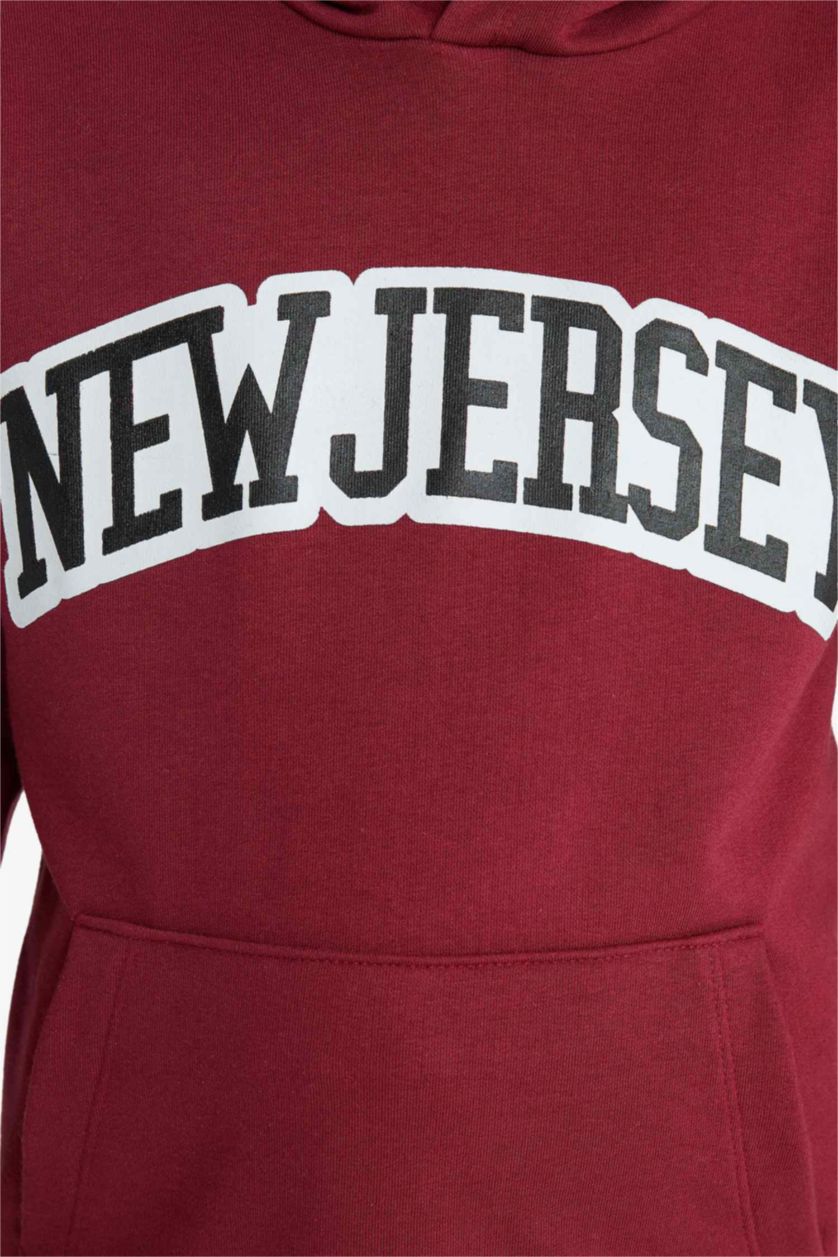 Erkek Çocuk - Genç Erkek Bordo 2'li Takım Baskılı Kapüşonlu Sweatshirt Eşofman Altı Erkek Çocuk