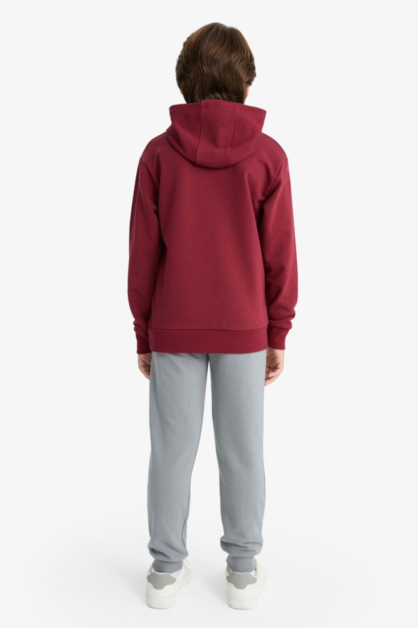 Erkek Çocuk - Genç Erkek Bordo 2'li Takım Baskılı Kapüşonlu Sweatshirt Eşofman Altı Erkek Çocuk