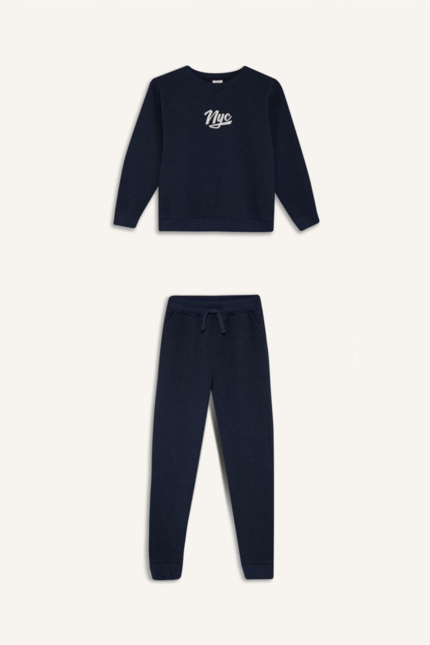 أولادي ميلانج كحلي طقم اولادي كحلي قصة عادية - قطعتين