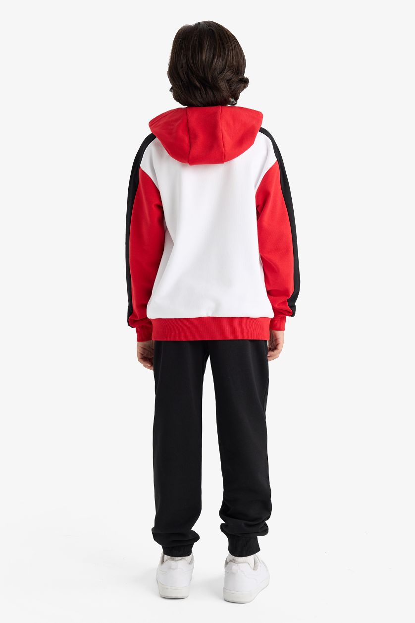 Erkek Çocuk - Genç Erkek Kırmızı 2'li Takım Kapüşonlu Baskılı Sweatshirt Eşofman Altı Erkek Çocuk