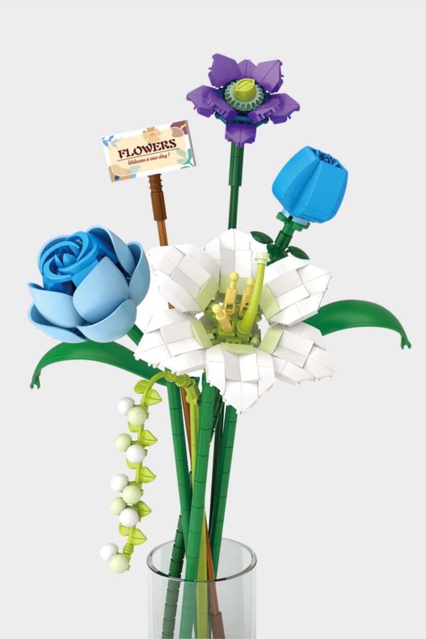 Kadın Karma Mavi Beyaz Çiçekli Blok Set