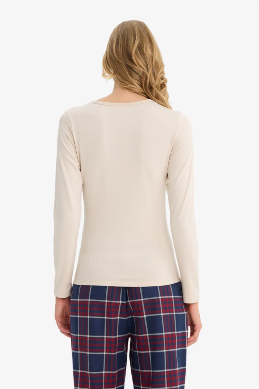 Kadın Kum Basic Düz Uzun Kollu Üst