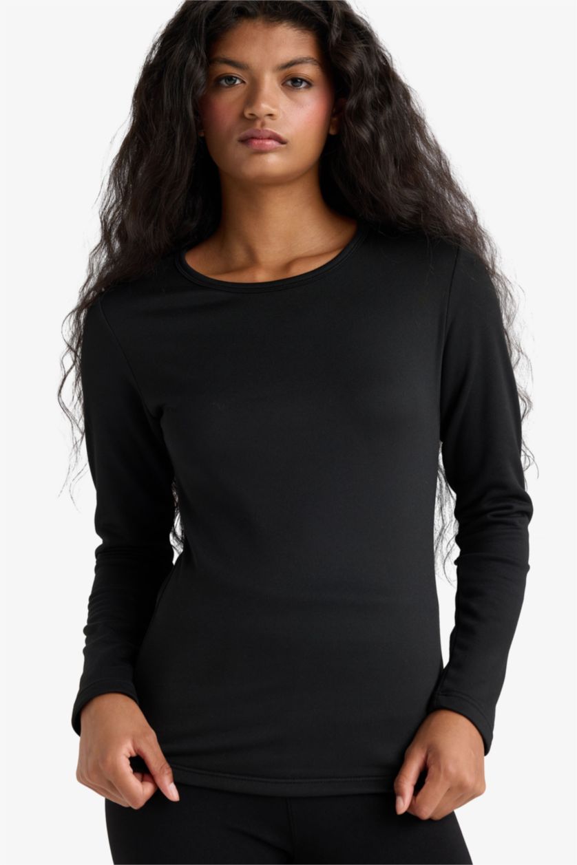 Kadın Siyah Basic Düz Uzun Kollu Üst