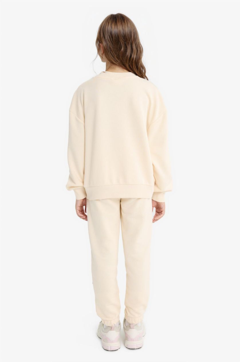 بناتي حجري فاتح طقم بناتي سويت شيرت وسويت بانتس - قطعتين