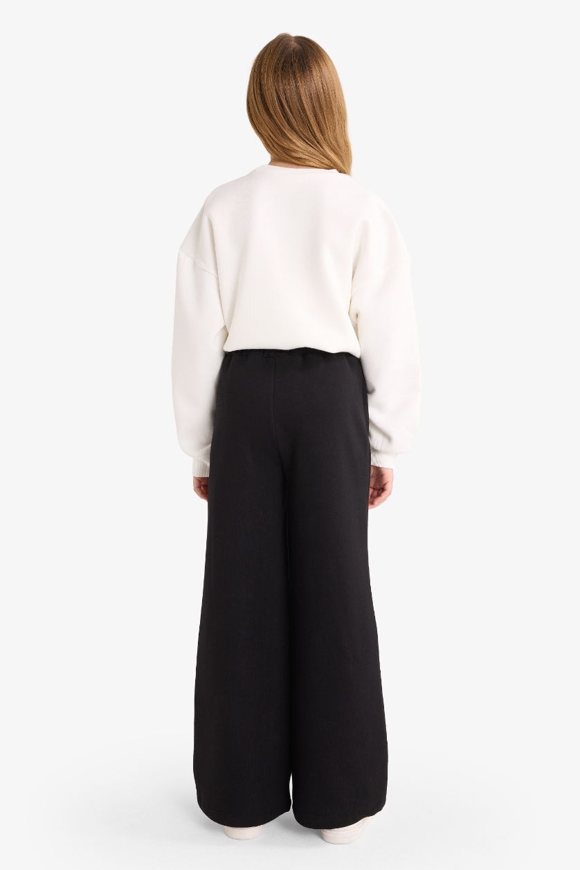 Kız Çocuk - Genç Kız Ekru 2'li Takım Baskılı Sweatshirt Eşofman Altı Kız Çocuk