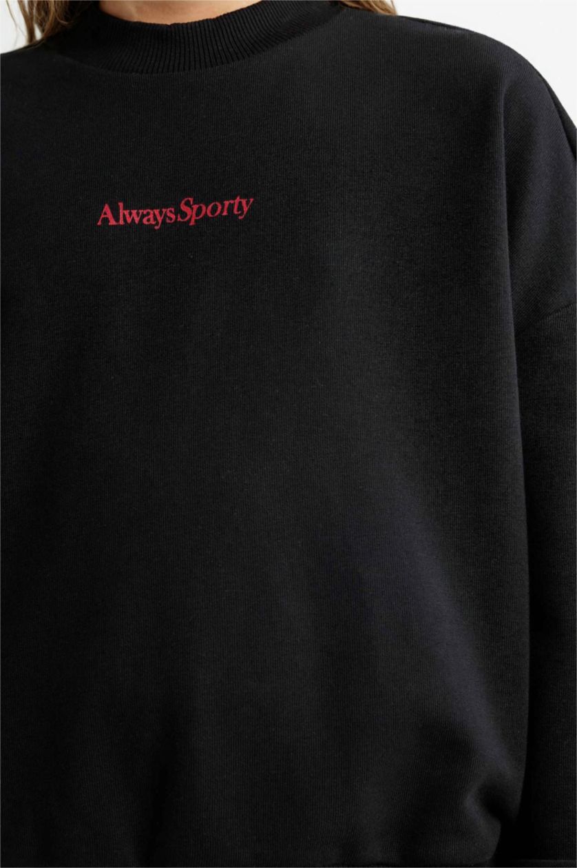 Kız Çocuk - Genç Kız Siyah 2'li Takım Baskılı Sweatshirt Eşofman Altı Kız Çocuk