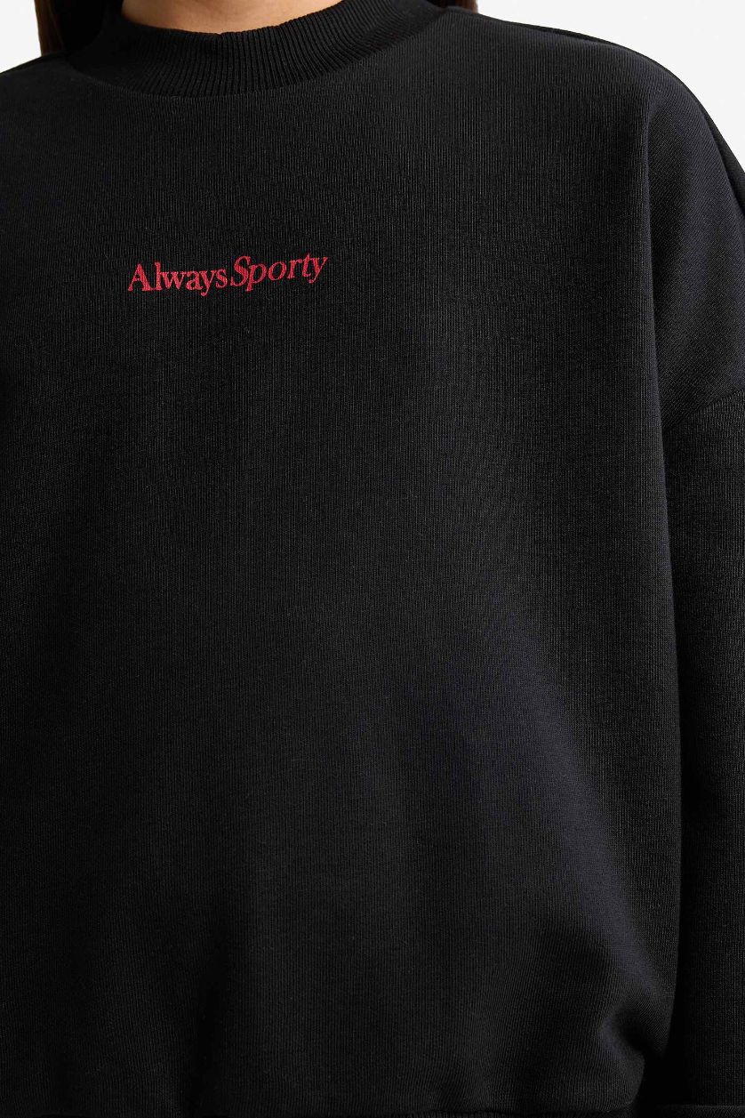 Kız Çocuk - Genç Kız Siyah 2'li Takım Baskılı Sweatshirt Eşofman Altı Kız Çocuk