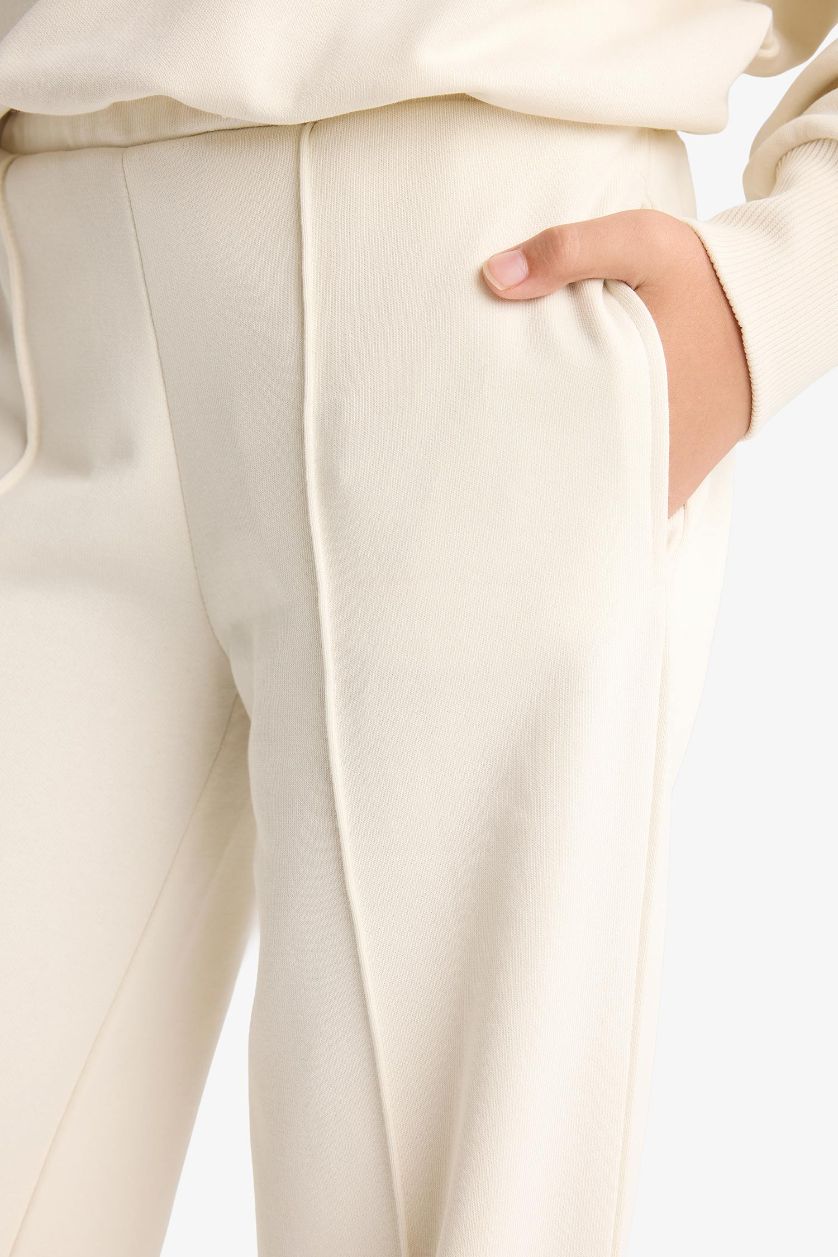 Kız Çocuk - Genç Kız Ekru 2'li Takım Baskılı Sweatshirt Eşofman Altı Kız Çocuk