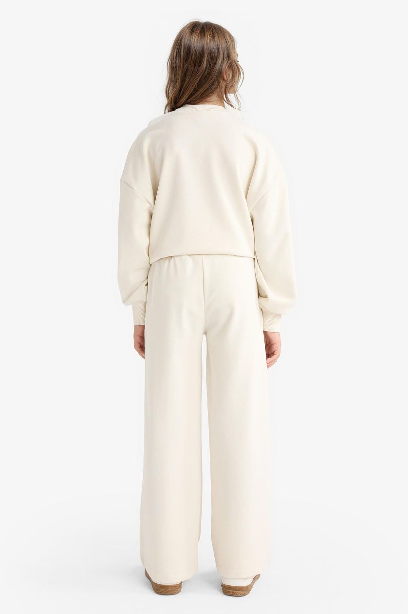 Kız Çocuk - Genç Kız Ekru 2'li Takım Baskılı Sweatshirt Eşofman Altı Kız Çocuk