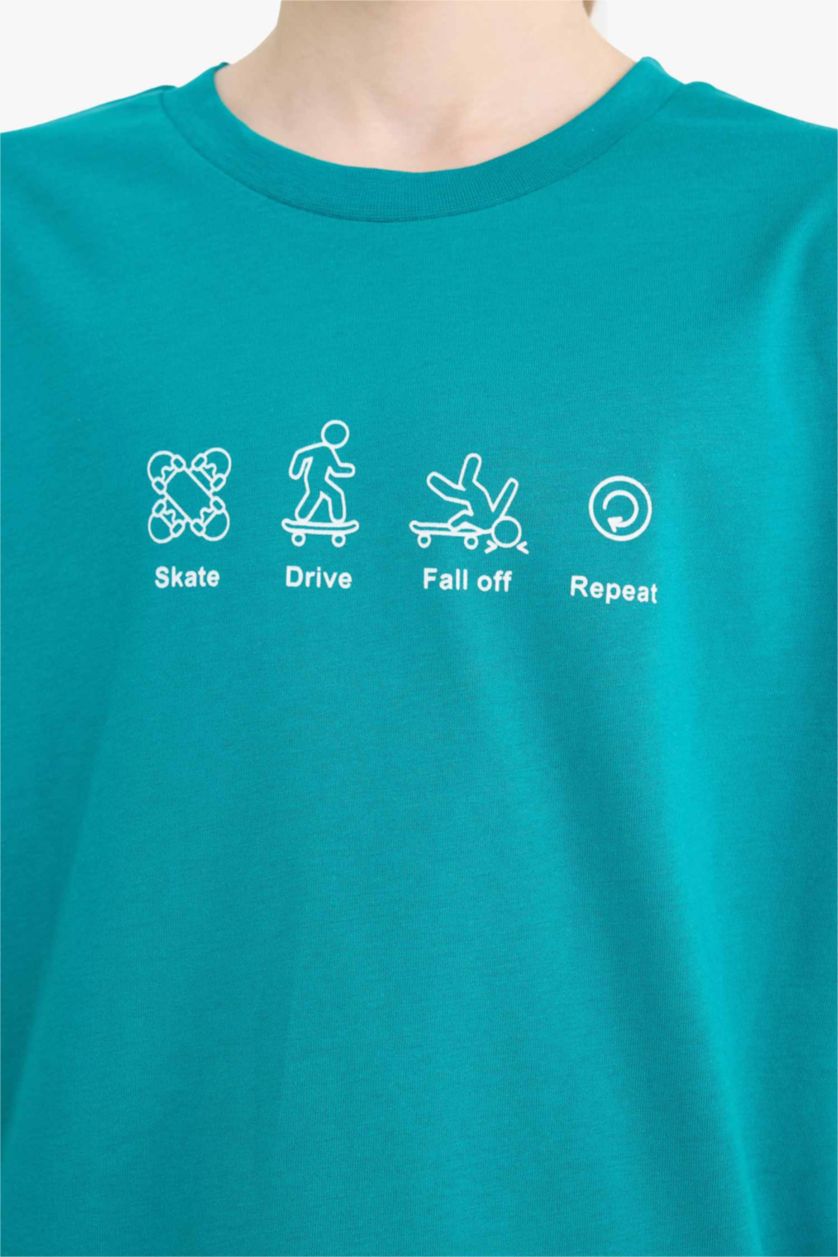 Erkek Çocuk - Genç Erkek Petrol Bisiklet Yaka Baskılı Kısa Kollu Tişört Erkek Çocuk