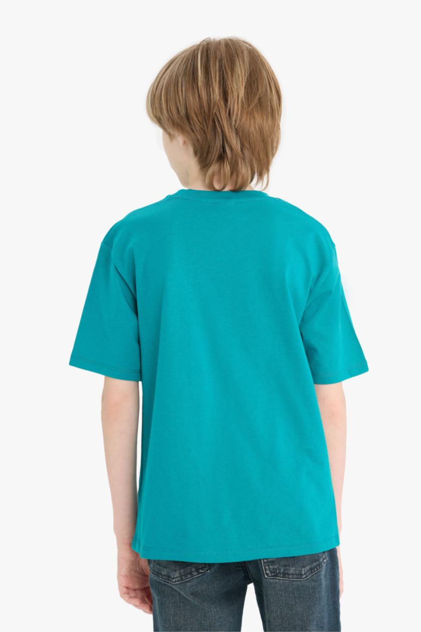 Erkek Çocuk - Genç Erkek Petrol Bisiklet Yaka Baskılı Kısa Kollu Tişört Erkek Çocuk