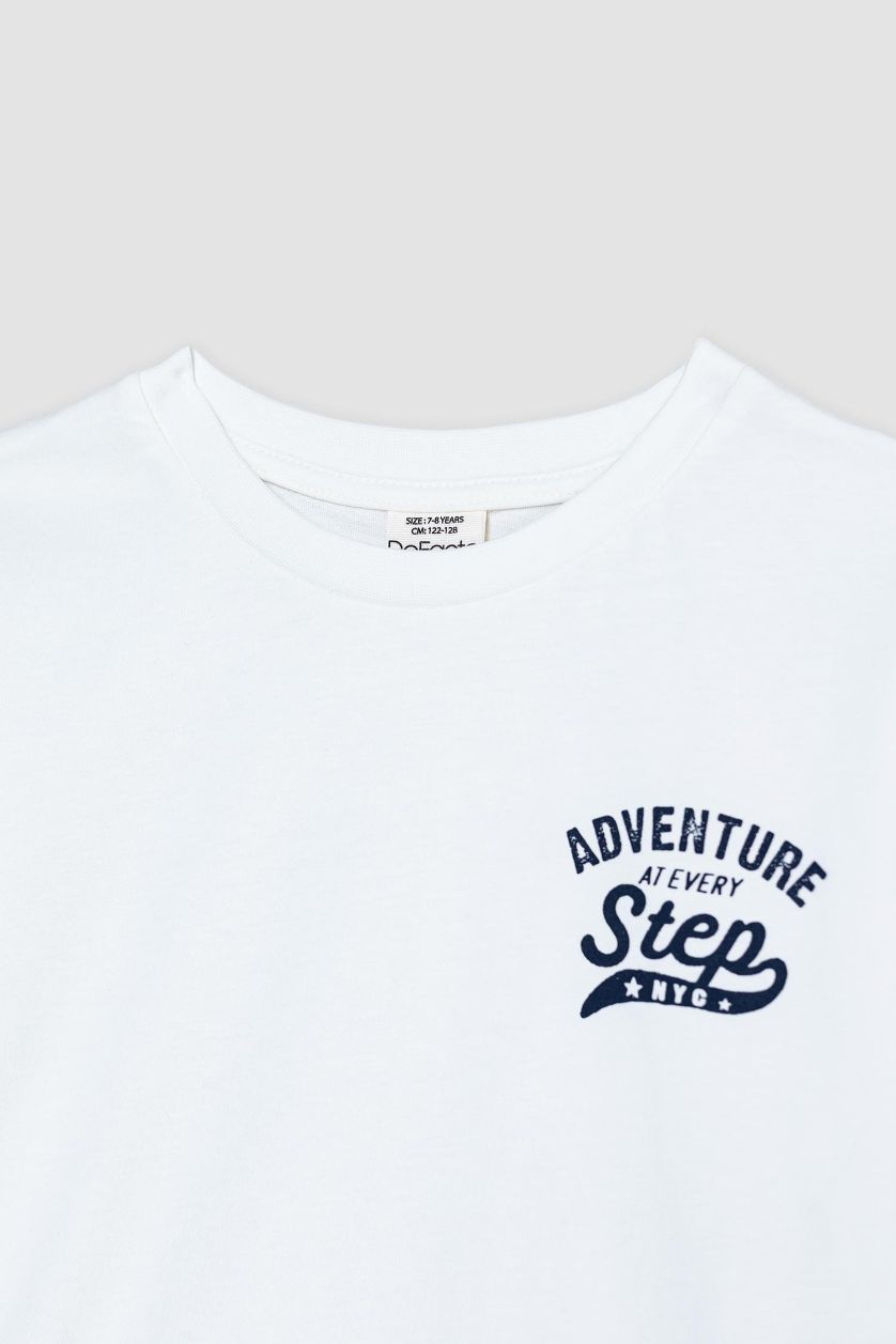 Erkek Çocuk - Genç Erkek Ekru Bisiklet Yaka Baskılı Kısa Kollu Tişört Erkek Çocuk