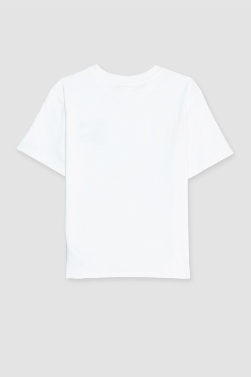 Erkek Çocuk - Genç Erkek Ekru Bisiklet Yaka Baskılı Kısa Kollu Tişört Erkek Çocuk