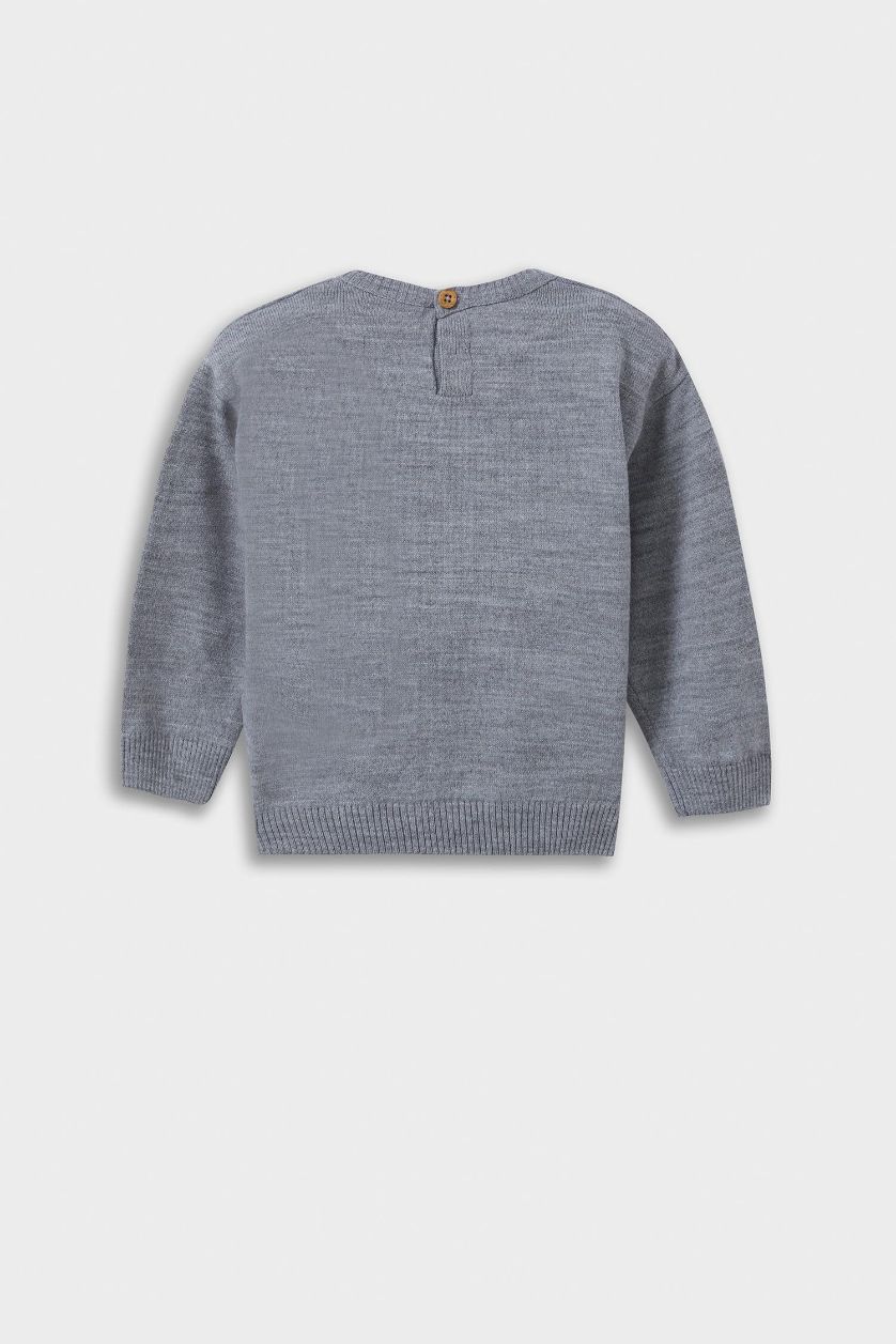 BABY BOY Light Grey Baby Boy Crew Neck Bear Print Pullover