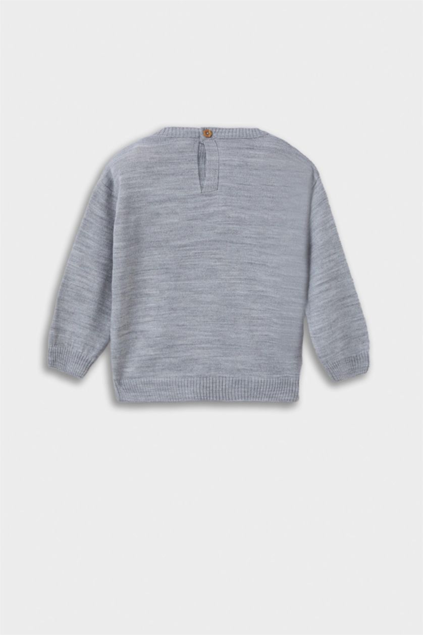 Erkek Bebek Gri Bisiklet Yaka Araba Baskılı Triko Kazak Erkek Bebek