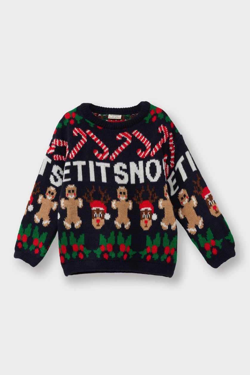 مولود ذكر كحلي بلوفر قصة عادية بياقة مستديرة