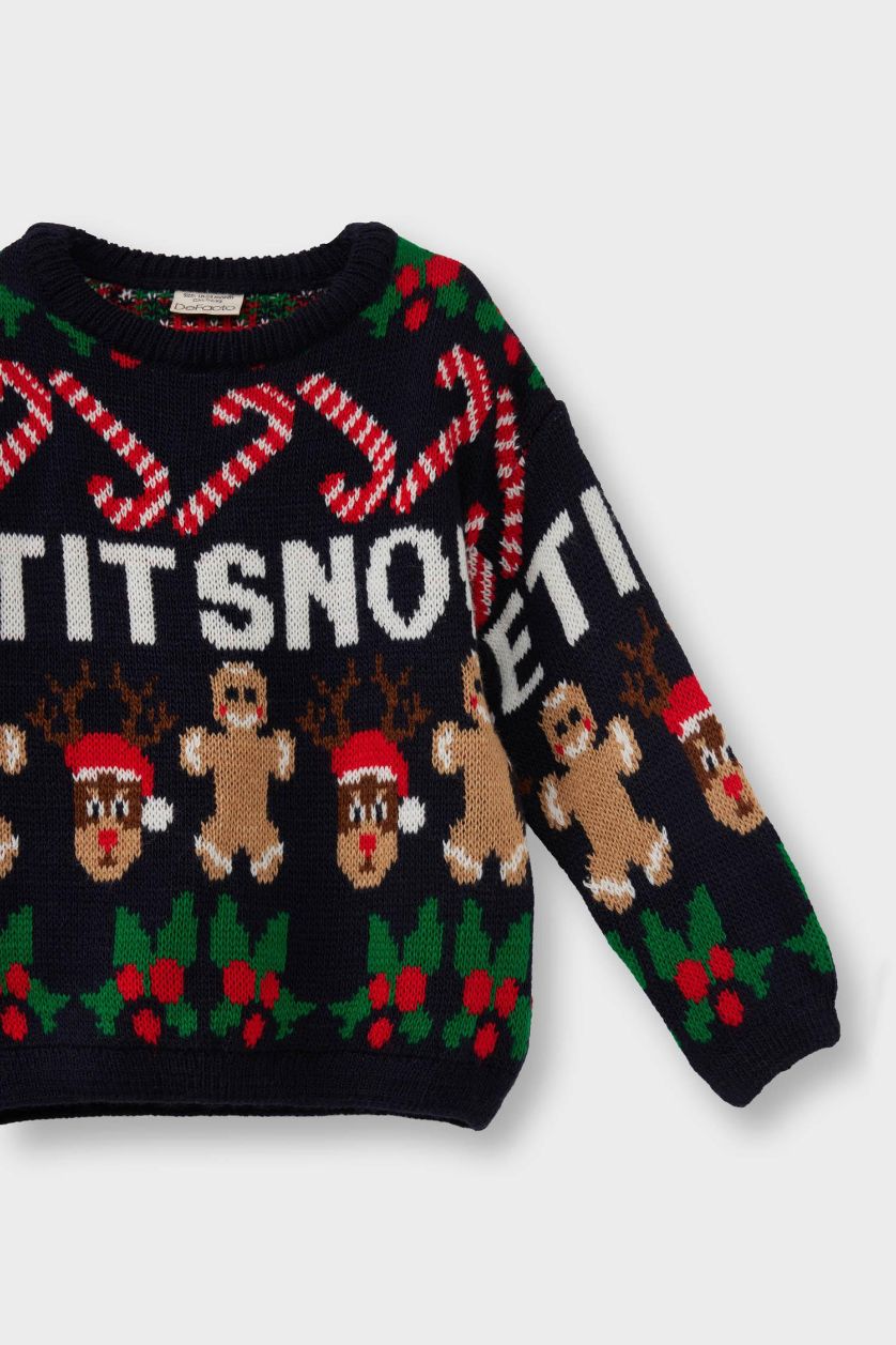 مولود ذكر كحلي بلوفر قصة عادية بياقة مستديرة