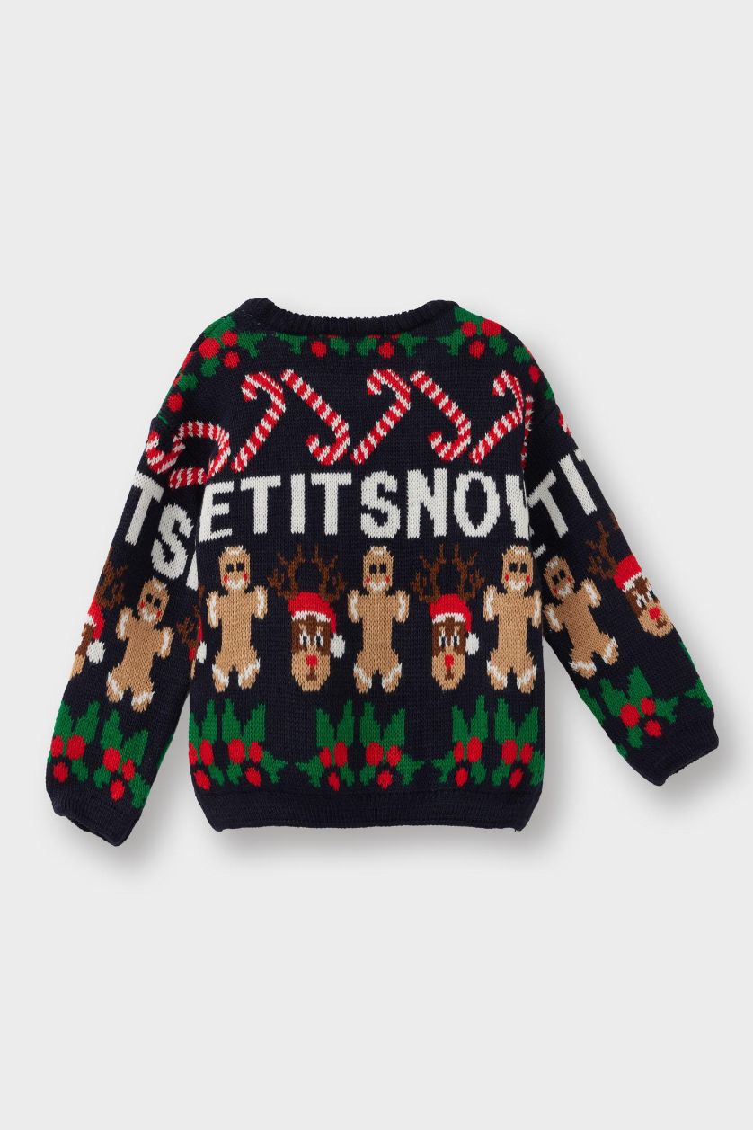 مولود ذكر كحلي بلوفر قصة عادية بياقة مستديرة