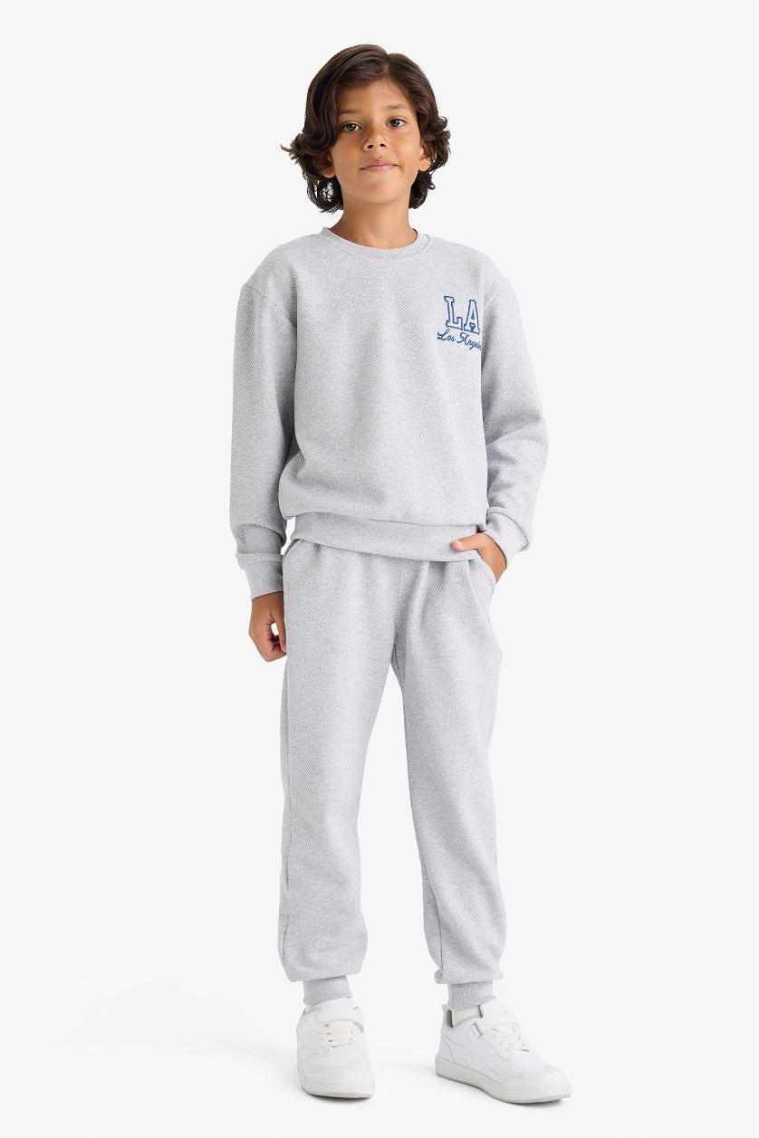 أولادي ميلانج رمادي طقم اولادي سويت شيرت وسويت بانتس قصة عادية - قطعتين