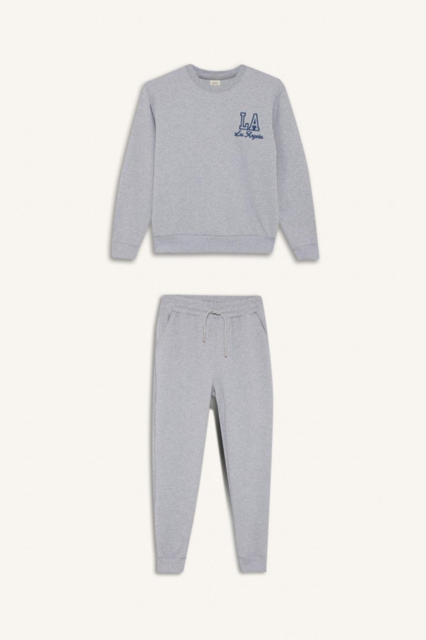 أولادي ميلانج رمادي طقم اولادي سويت شيرت وسويت بانتس قصة عادية - قطعتين