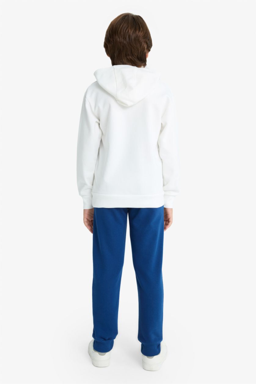 Erkek Çocuk - Genç Erkek Kırık Beyaz 2'li Takım Baskılı Kapüşonlu Sweatshirt Eşofman Altı Erkek Çocuk