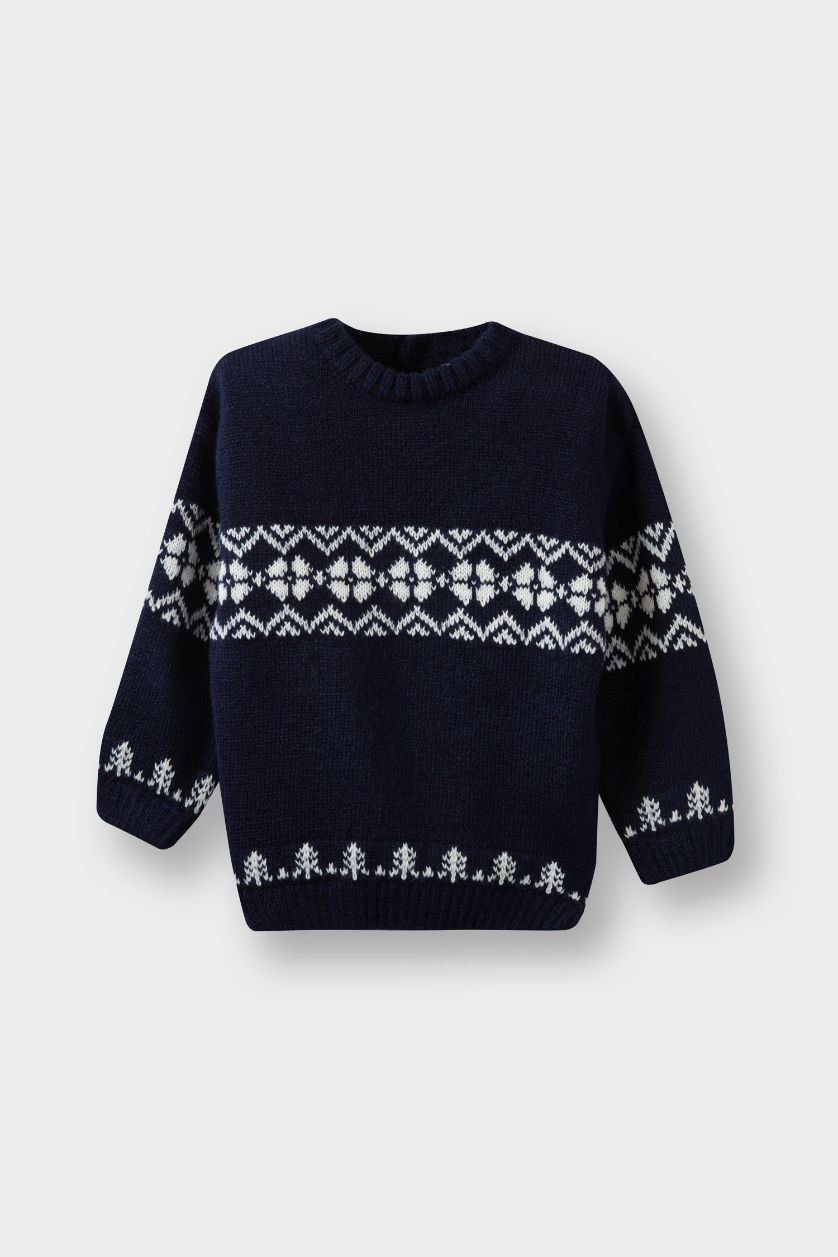 BABY BOY NAVY Baby Boy Crew Neck Patterned Knit Pullover