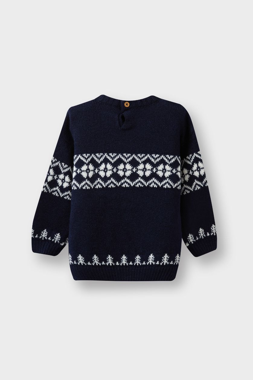 BABY BOY NAVY Baby Boy Crew Neck Patterned Knit Pullover
