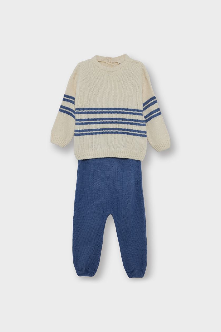 BABY BOY Blue Baby Boy 2 piece Regular Fit Stripped Knit Pullover and Pants Set