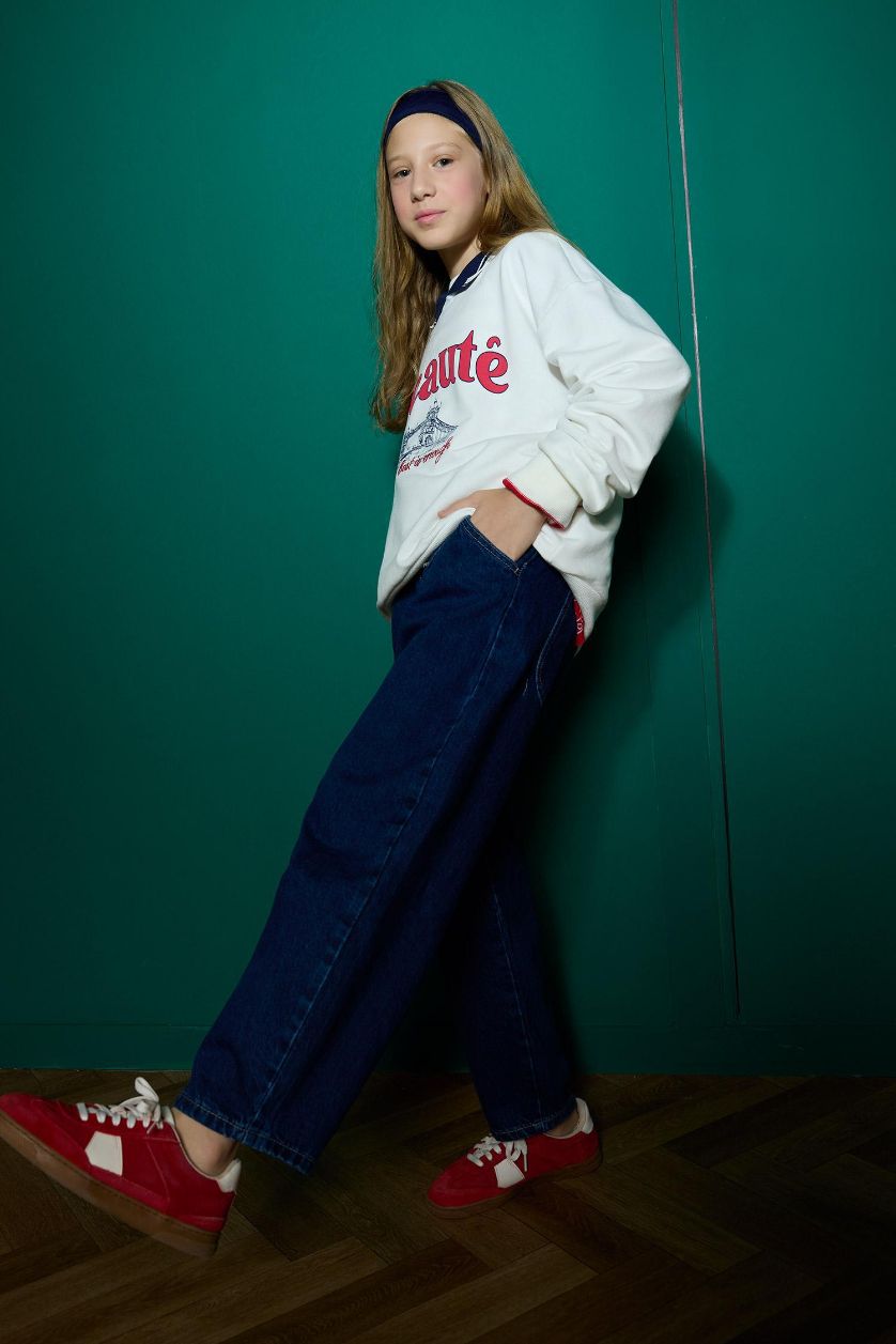 GIRLS & TEENS Dark Blue Girl Balloon Fit Wide Leg Jeans