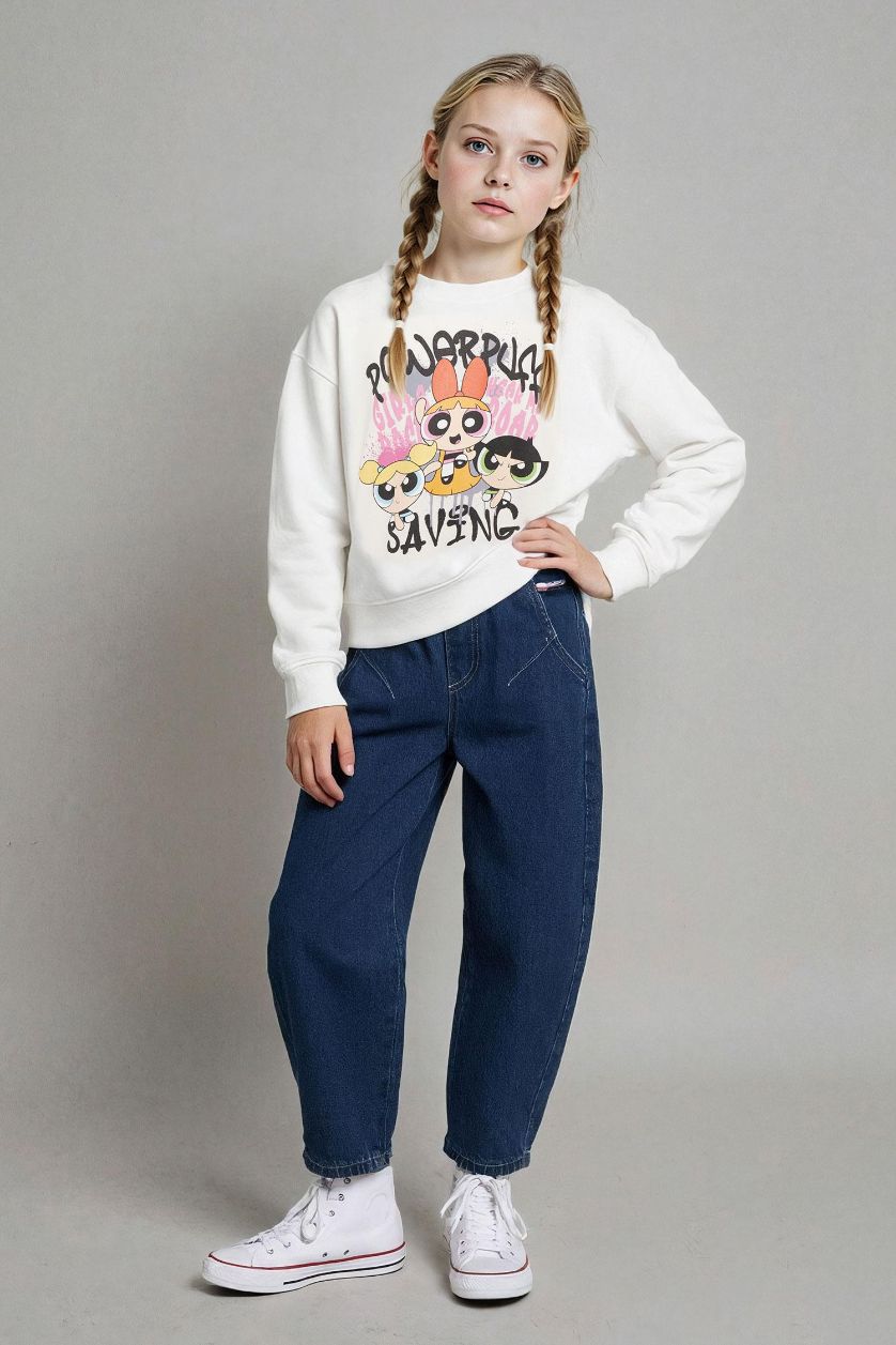GIRLS & TEENS Dark Blue Girl Balloon Fit Wide Leg Jeans