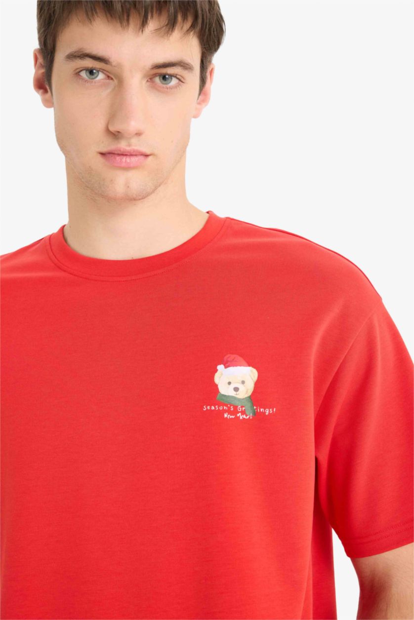 HOMME Rouge T-shirt boxy imprimé à col rond