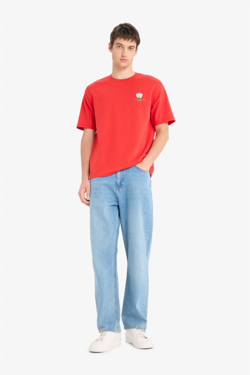 HOMME Rouge T-shirt boxy imprimé à col rond