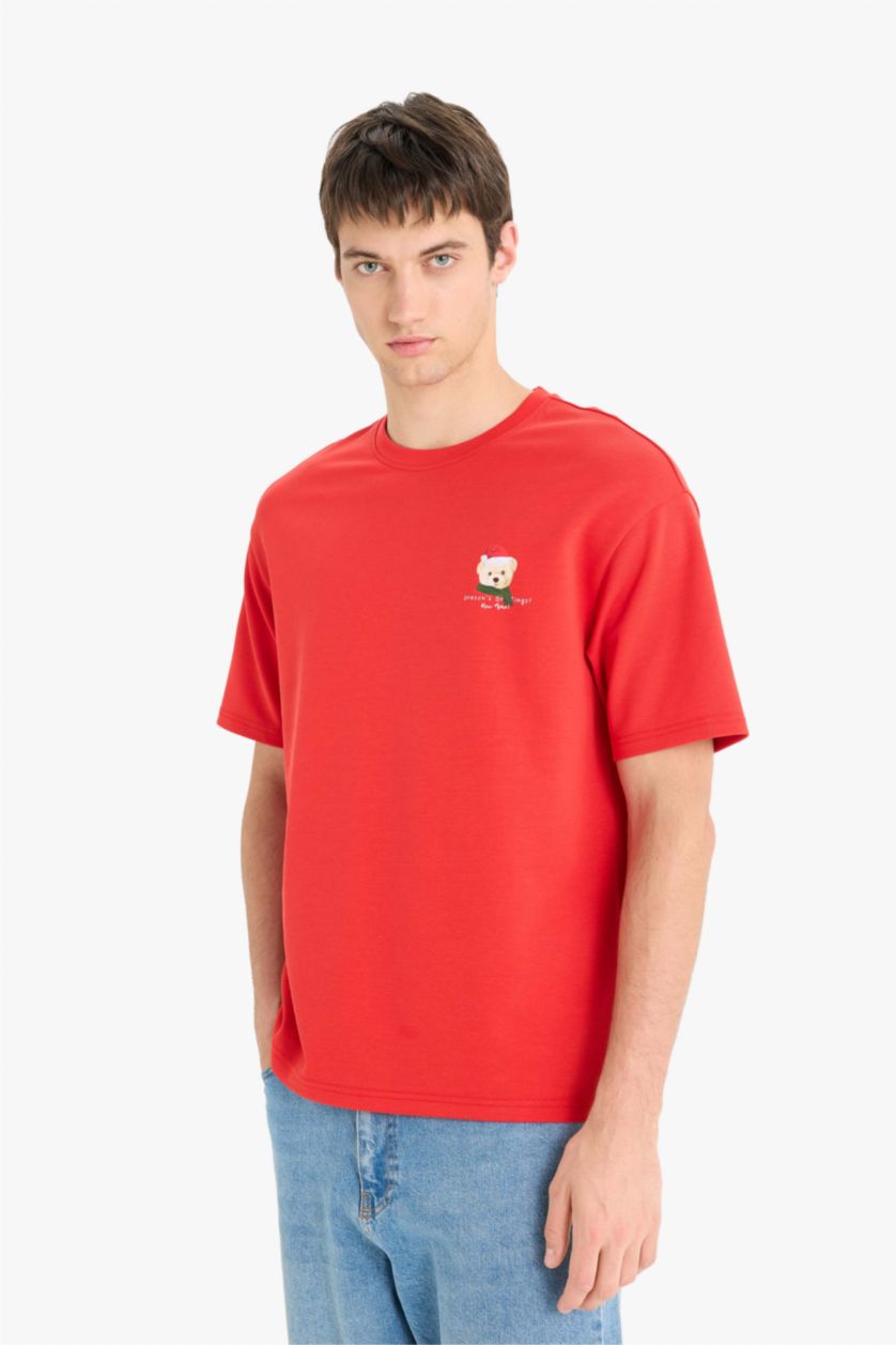 HOMME Rouge T-shirt boxy imprimé à col rond